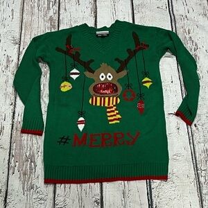 Women's Rudolph Red Nose Reindeer Green Christmas Sweater Ugly
